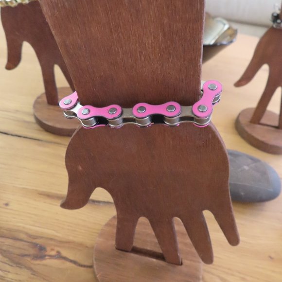 PINK Bike Chain Bracelet Handmade Stainless Steel - Picture 8 of 9